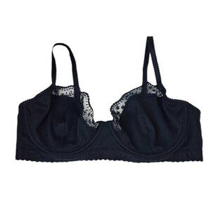 LOUNGE Ribbed Balcony Bra, Black, Underwire, Unpadded, Lingerie, Size 36DD